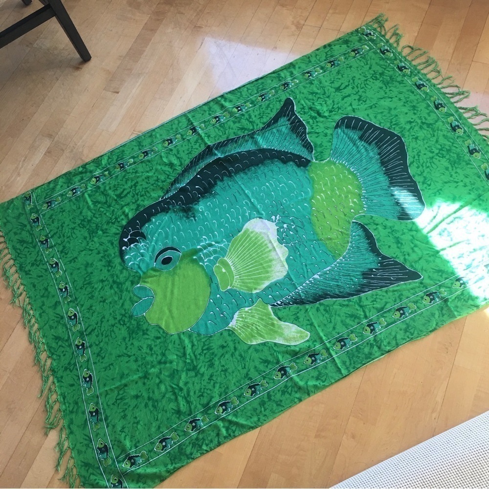 Green Blue Fish Pisces Fringe Scarf